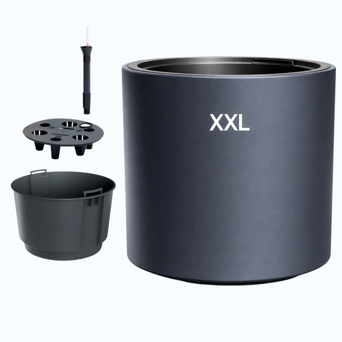 MELTOM Vaso da fiori con inserto e sistema di irrigazione – Rotondo e moderno – Resistente al gelo e ai raggi UV – Vaso per piante in plastica per interni ed esterni – (Antracite, XXL)