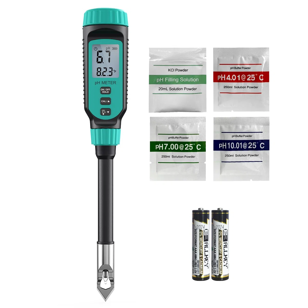 Tadeto phmetro, Kit misuratore ph digitale per suolo, giardino, acqua, soluzione e alimenti con custodia protettiva in lega e display LCD, ideale per test pH per prato, cibo e giardino