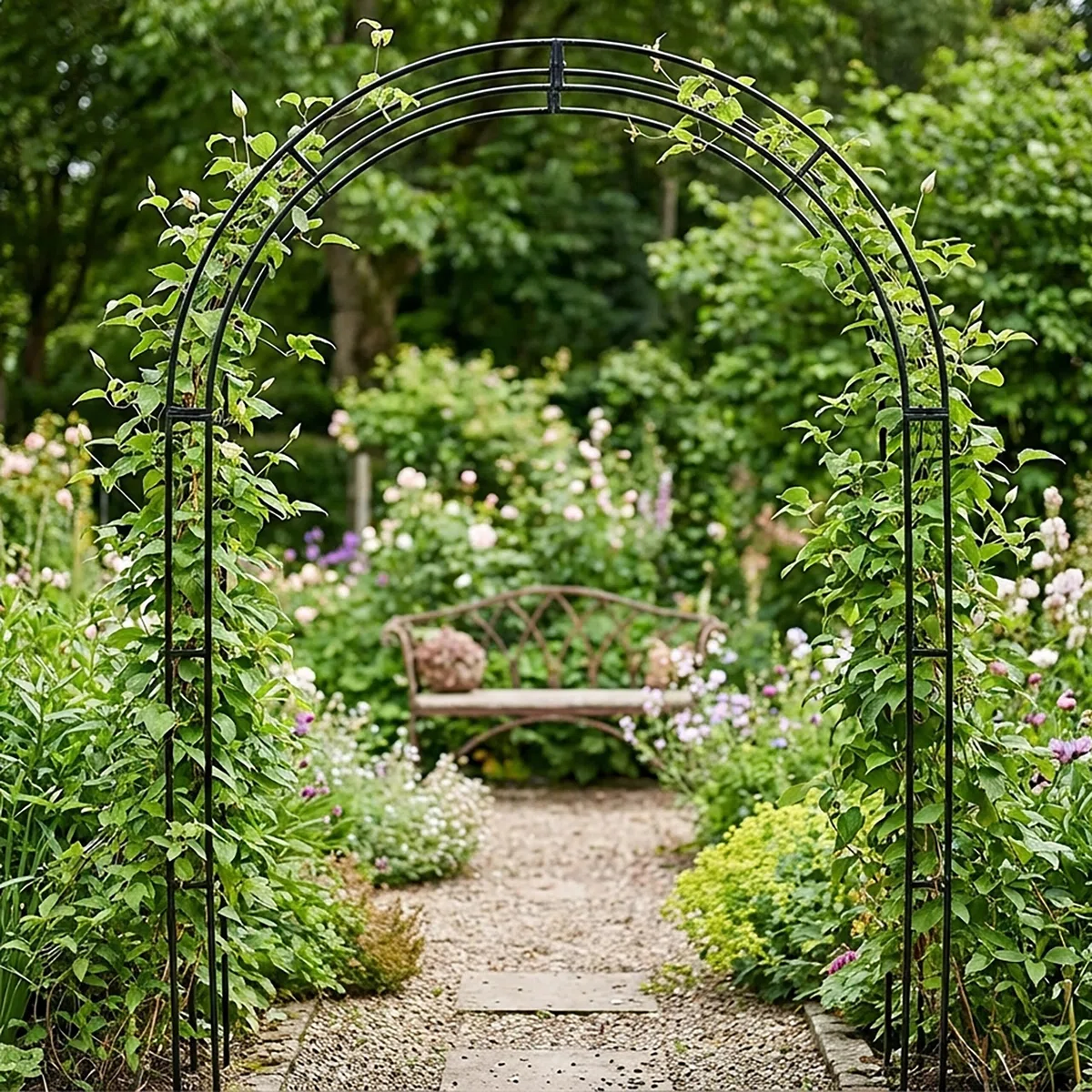 Relaxdays Arco da Giardino in Metallo per Rose e Piante rampicanti, Stabile, 240x140x38 cm, Nero