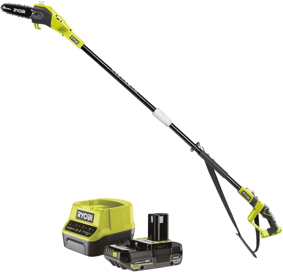 Ryobi RPP182020, Potatore Estendibile a Batteria 18V ONE+, Impugnatura Ergonomica, Lubrificazione Automatica della Catena, Estendibile fino a 3 Metri, Include 1 Batteria da 2.0Ah ed 1 Caricabatterie