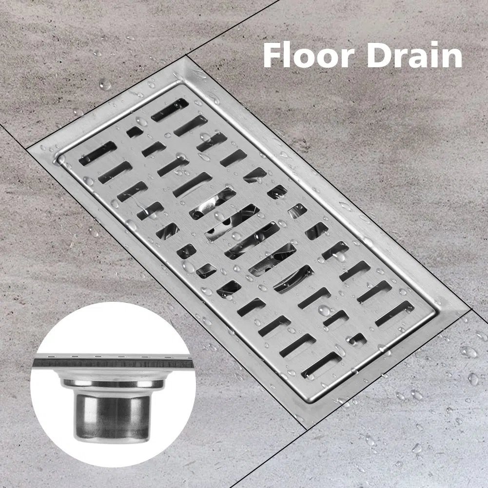 Scarico a Pavimento, 20x10cm Argento Canalina di Scarico Rettangolo in Acciaio Inox, Canalina per Doccia con Griglia Adatto per WC, Bagno, Balcone