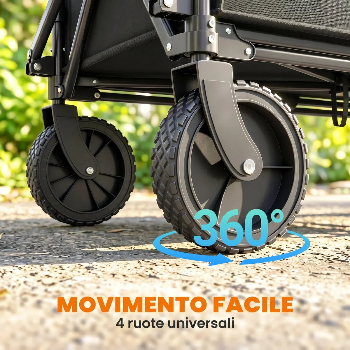 Outsunny Carrello da Giardino da 180L con 4 Ruote Girevoli, Carrello Spiaggia Pieghevole in Acciaio e Tessuto Oxford con Sacca Portaoggetti e Maniglia Girevole e Regolabile, 90x48x62 cm, Nero