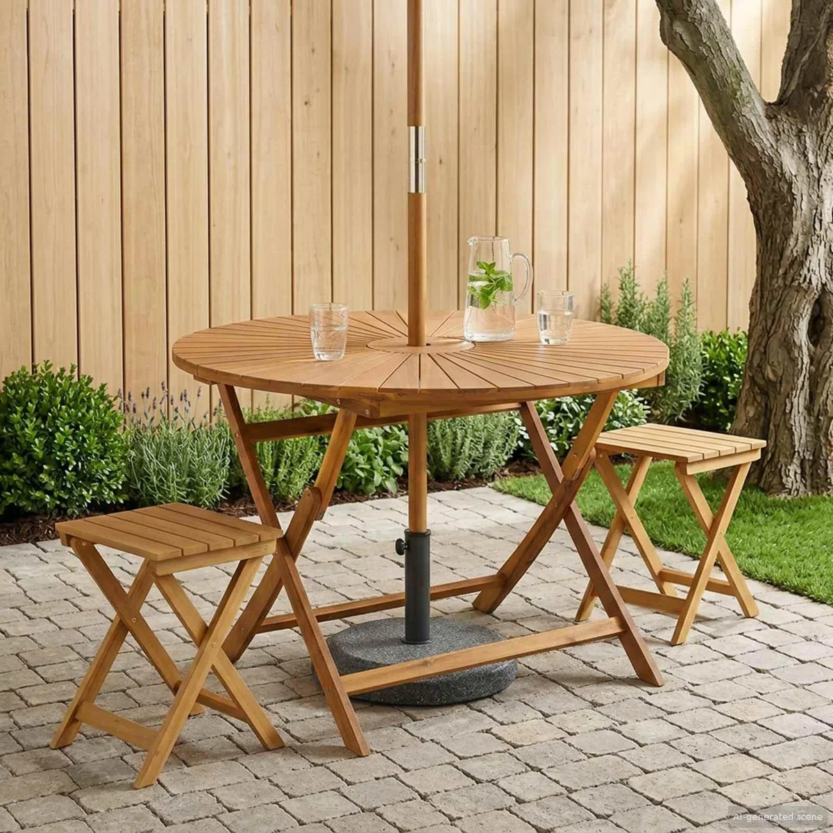 vidaXL Vouw Tuin Tafel Naturel Ø110 x 75 cm Massief Acaciahout