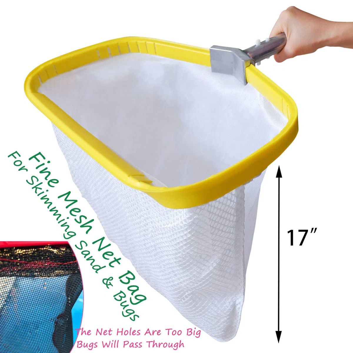 Rete professionale per piscina, rastrello per skimmer resistente, in rete fine per piscina, foglie di polline, limo
