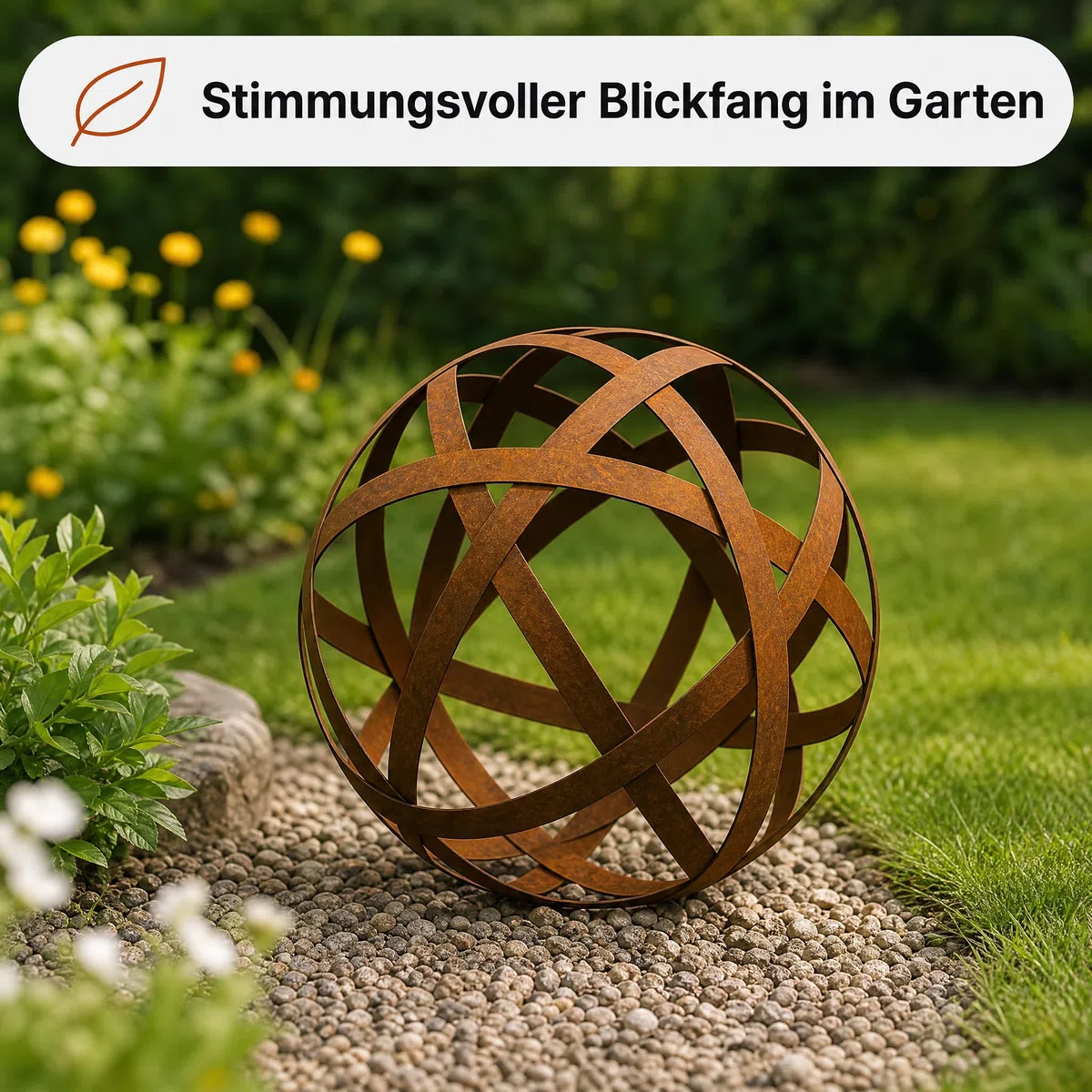 Rostdeko & Decorazione da giardino Sfera (S) in metallo – Decorazione rustica per giardino e terrazza, design semplice, 30 x 30 x 30 cm, effetto ruggine decorativo