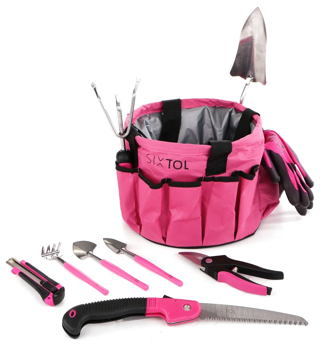 Garden PINK - Set di 10 attrezzi da giardino, 10 pezzi, accessori da giardino in acciaio inox, pratica borsa da giardino come regalo per donne, per giardinieri e donne