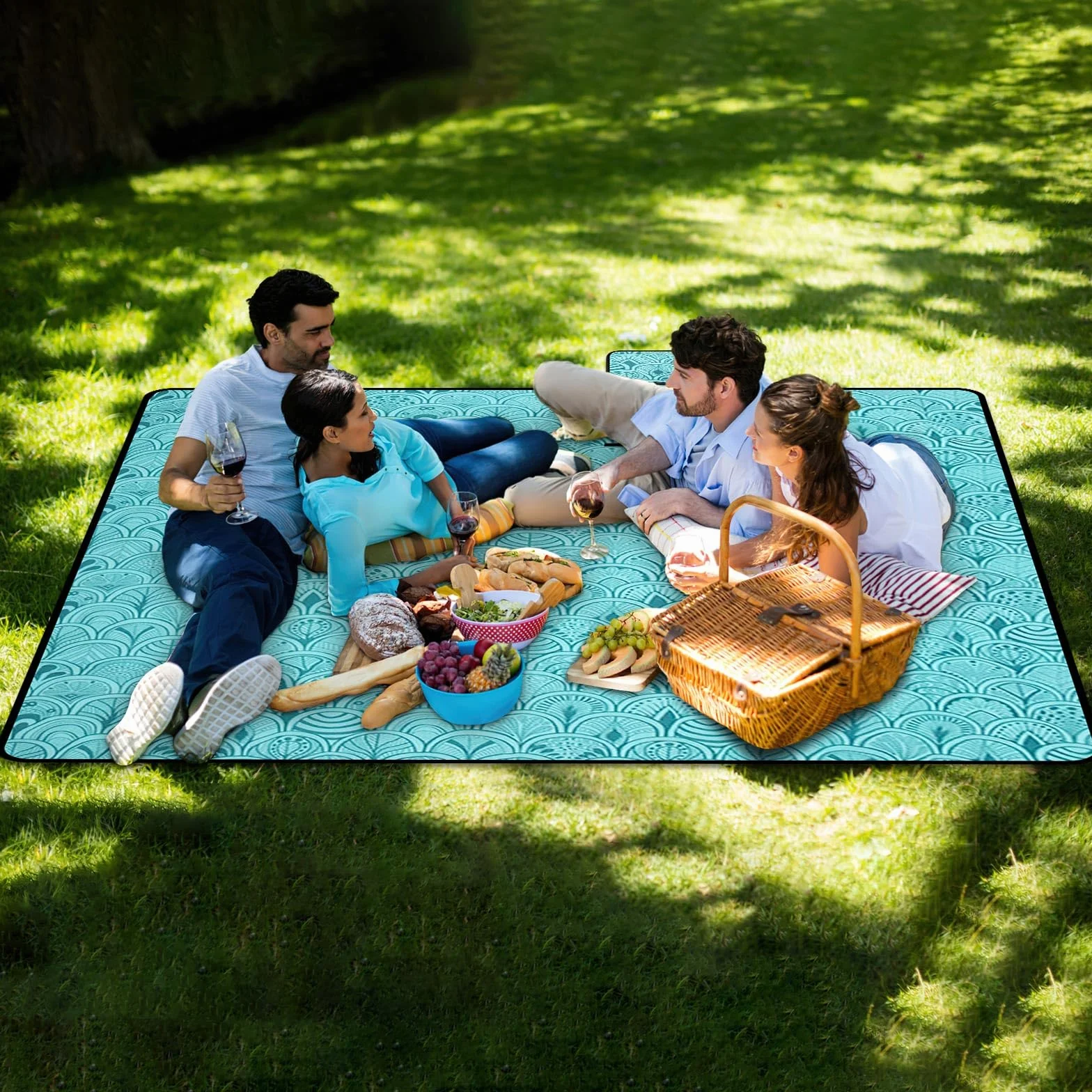 Coperta Picnic Impermeabile 200x200 cm, Telo Picnic Impermeabile, con Maniglia, Lavabile Lavatrice, Pieghevole, Coperta da Spiaggia Picnic, Tappetino da Picnic per Spiaggia, Viaggi, Campeggio