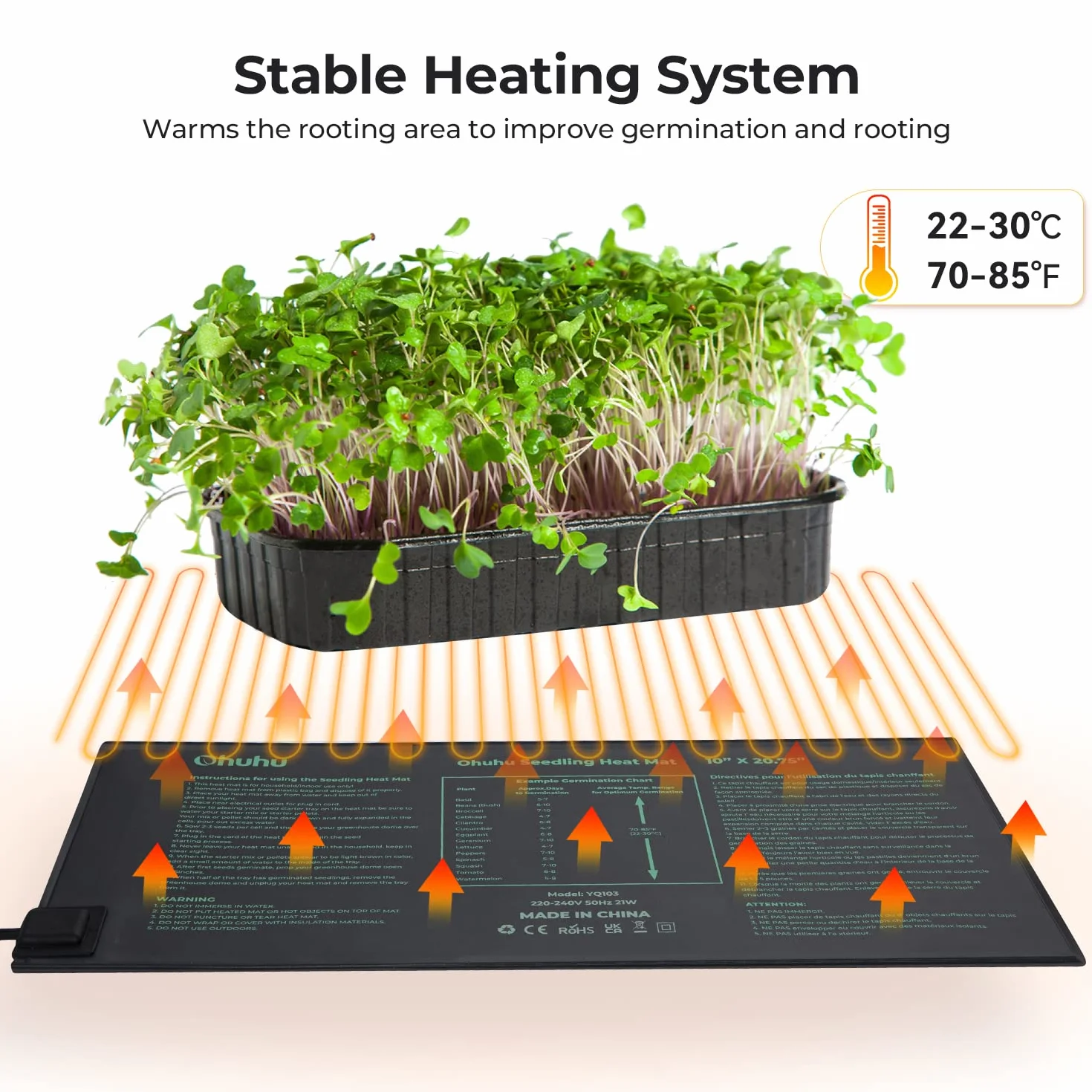Ohuhu Tappetino Riscaldante Tappeti Riscaldanti per Animali Idroponica 2 Pezzi, 21 Watt Tappeto Piastra Riscaldante per Serra Germinazione Giardino Idroponica Rettile Terrario, 25x52 cm