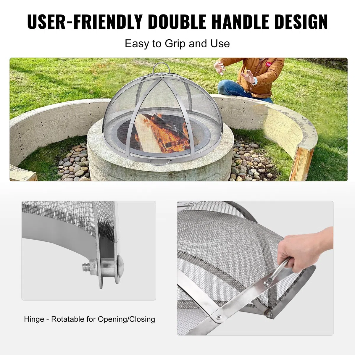 VEVOR Coperchio per Parascintille per Braciere Diametro 762 mm Copertura Rotonda Anello per Braciere da Esterno, Copertura in Metallo per Braciere in Acciaio Inossidabile da Cortile Giardino Campeggio