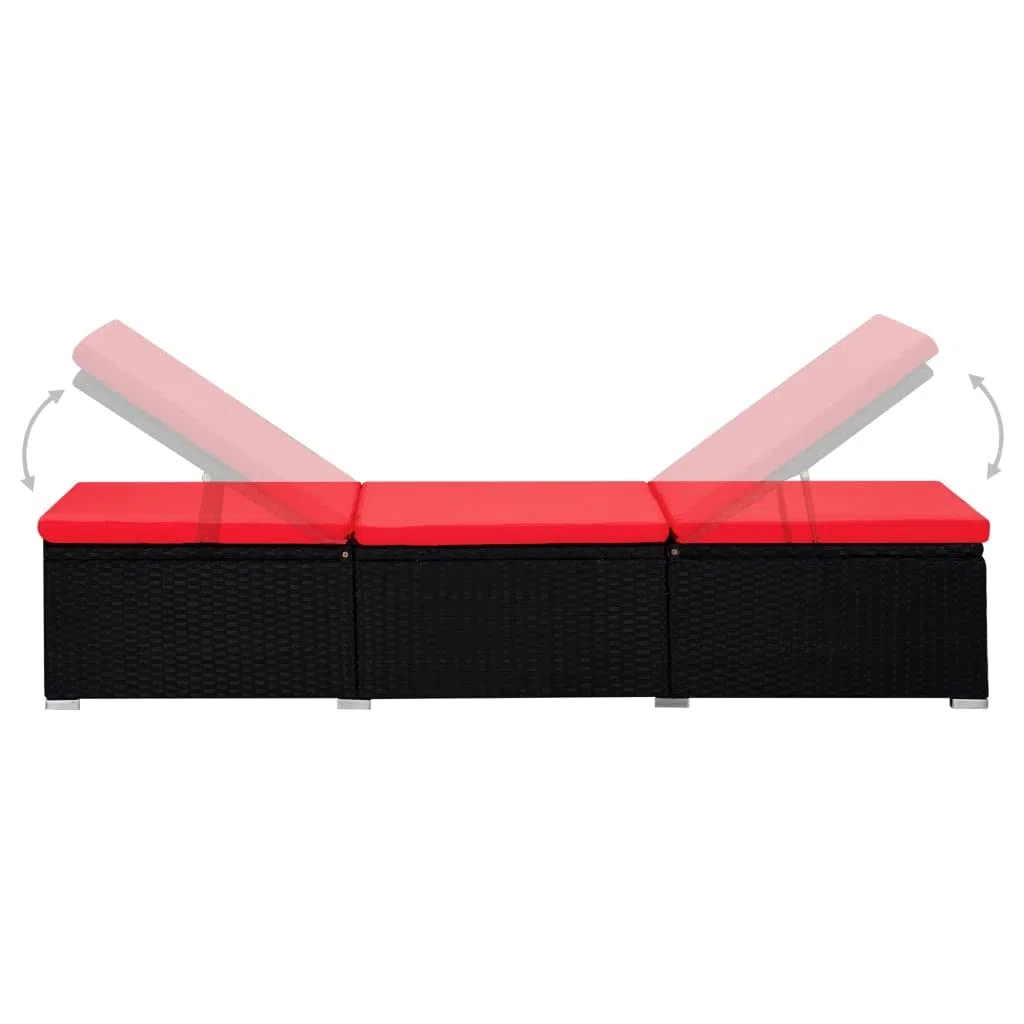 Lettino Prendisole con Cuscino e Tavolino in Polyrattan Rosso, Letto Relax da Giardino Regolabile, Divano Solarium con Cuscino Imbottito per Piscina Terrazza Spiaggia, Agli Agenti Atmosferici