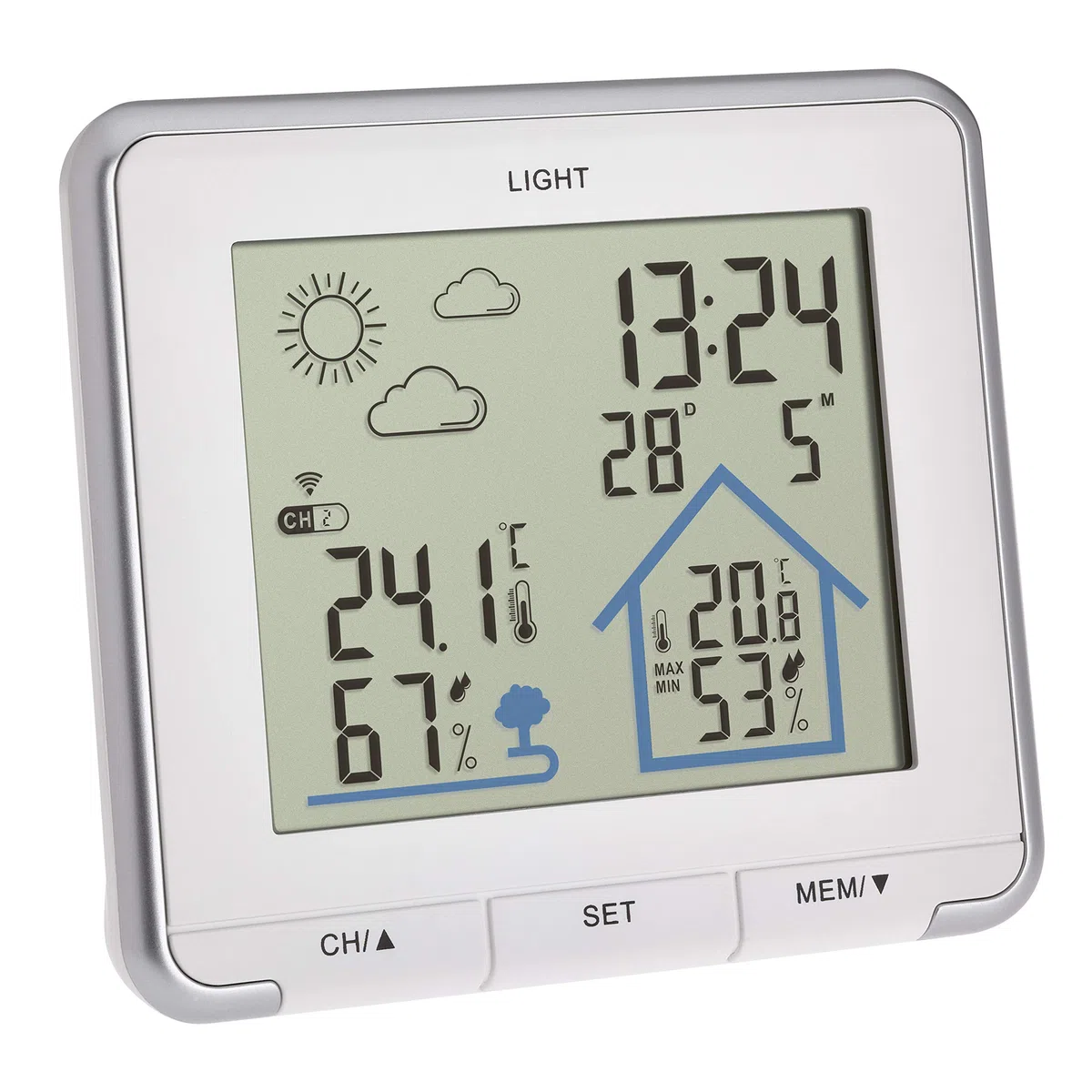 TFA Dostmann stazione meteo con sensore esterno, radiocontrollata Life, 35.1153.02, digitale, con previsioni del tempo, temperatura e umidità interna e esterna, bianca