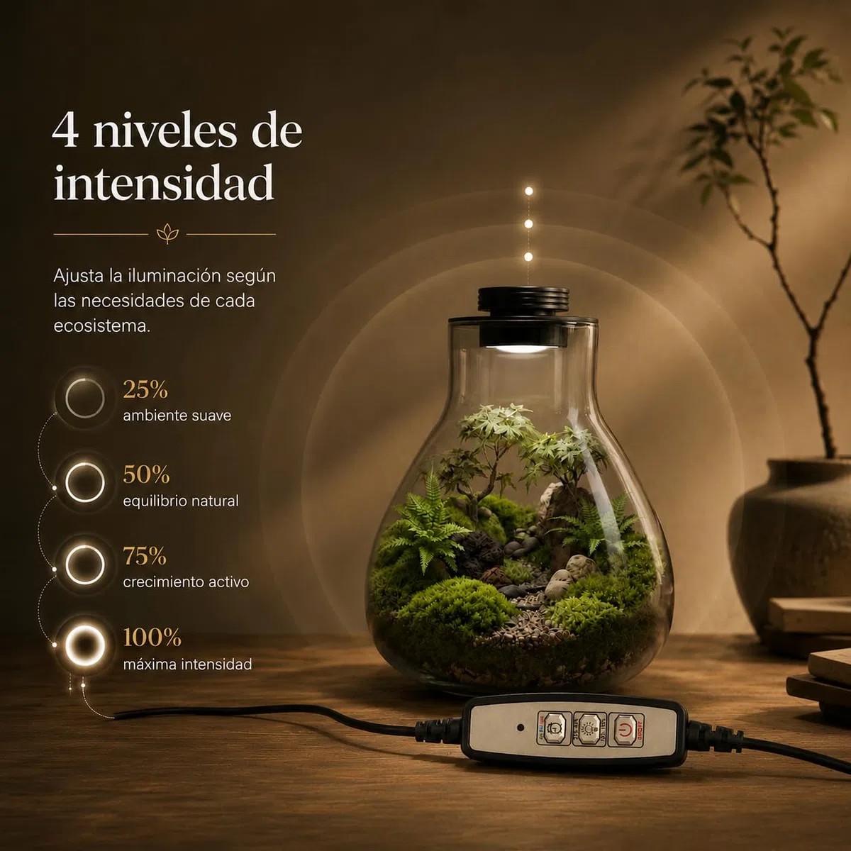 Coperchio Di Metallo Da 10 Cm Con Ventilazione Regolabile E Luce Led Intelligente Giardino Eterno In Vetro Ecosistema Di Terrario Per Piante, Ideale Per Casa, Ufficio O Regalo Di Evergreen Forest