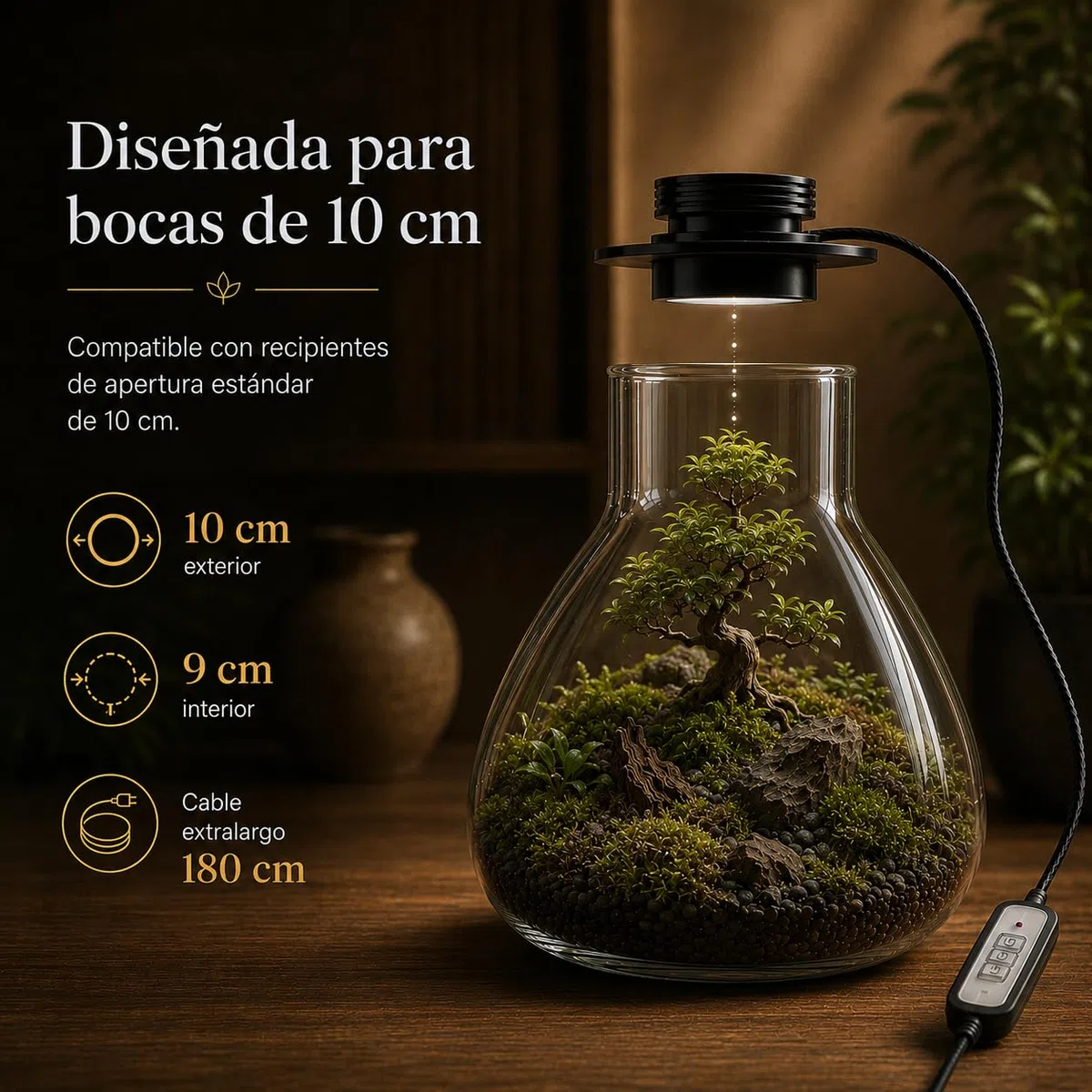 Coperchio Di Metallo Da 10 Cm Con Ventilazione Regolabile E Luce Led Intelligente Giardino Eterno In Vetro Ecosistema Di Terrario Per Piante, Ideale Per Casa, Ufficio O Regalo Di Evergreen Forest
