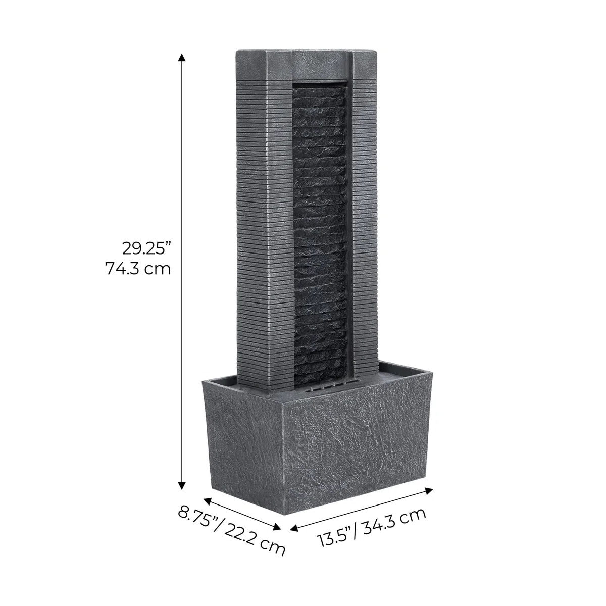 Teamson Home Demeter - Fontana a cascata con luci a LED e pietre di ciottoli, per patio, giardino, cortile, decorazione per terrazze, altezza 74,3 cm, grigio