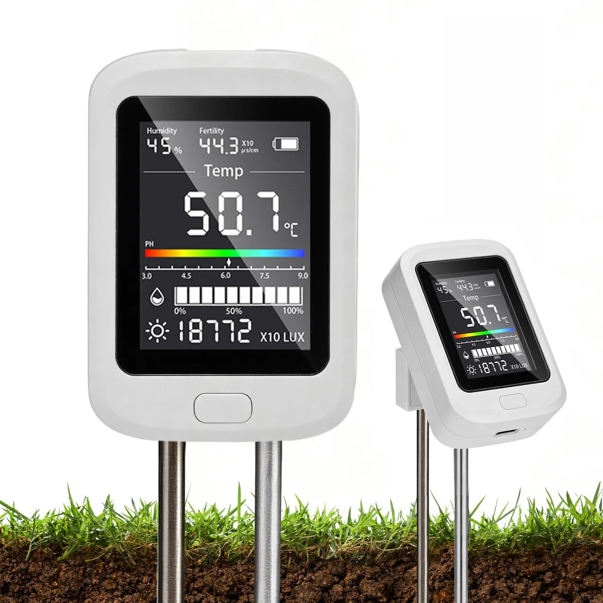 6-In-1 Misuratore del Terreno,Misuratore di Umidità per Piante,Sensore di Umidità del Suolo,Misuratore del PH del Terreno,Igrometro per Piante e Tester del Terreno per Prato,Giardino e Piante in Vaso