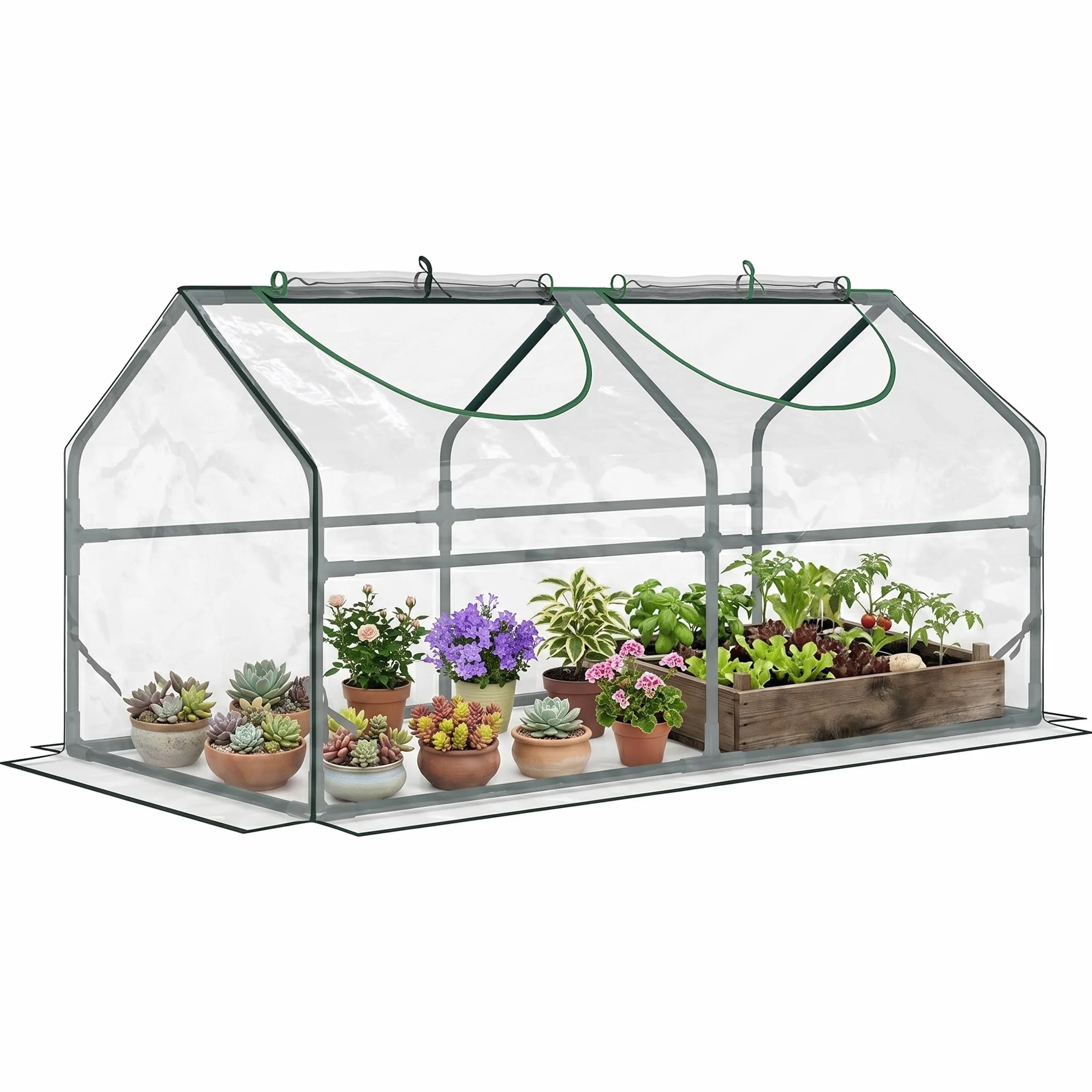 Outsunny Mini Serra da Giardino con 2 Finestre Avvolgibili e Copertura PVC Anti-UV, 120x60x60cm, Trasparente