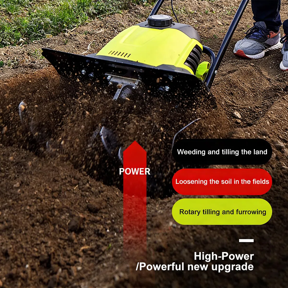 Generico Elettrico Coltivatore 2400 W, Diserbo con 3 Lame, Cavo di Prolunga, profondità di Lavorazione 22 Cm, Larghezza di Lavoro 45 Cm, Motozappa Multifunzionale per Giardino