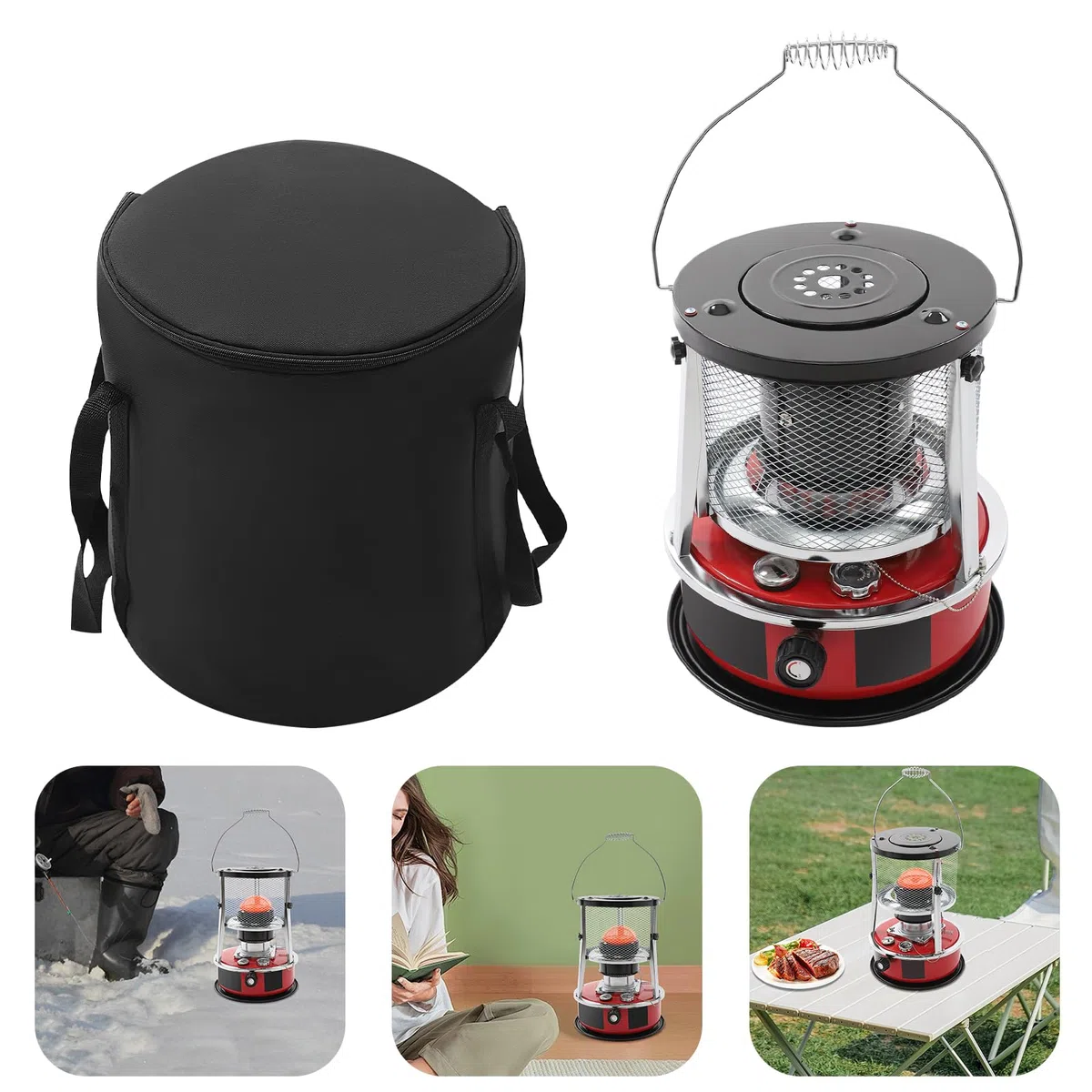Riscaldatore a petrolio 8000 BTU, riscaldatore portatile per esterni, campeggio, garage, pesca e giardino, durata fino a 18 ore, regolabile in altezza, senza corrente (serbatoio da 5,2 l, rosso)
