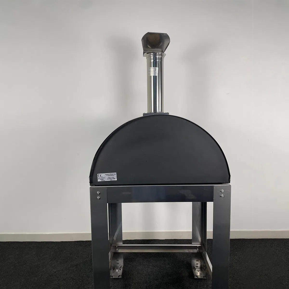 Forno a legna da esterno Per Pizza, Pane, focaccia Alfonso 2 Pizze Con Carrello Antracite, mattoni refrattari, biscotto 3 cm, portina acciaio inox e pirometro 500 gradi, cottura diretta, Made In Italy