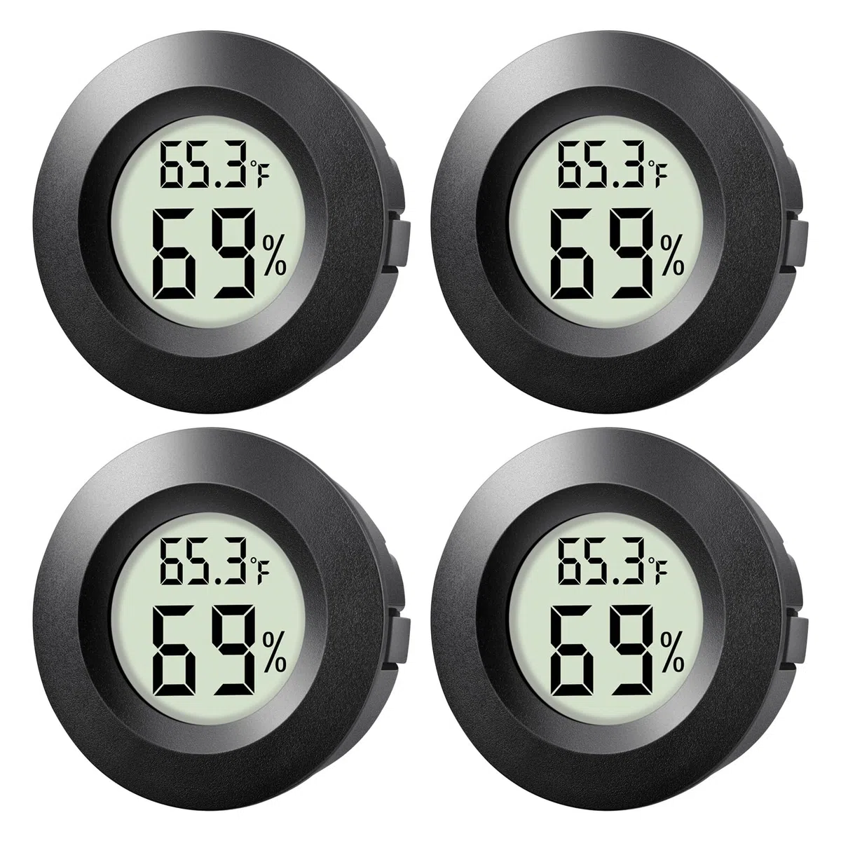 Confezione da 4 mini igrometro termometro per interni ed esterni, misuratore di umidità rotondo, piccolo termometro digitale LCD, misuratore di temperatura, sensore di umidità (℉) o (℃) per