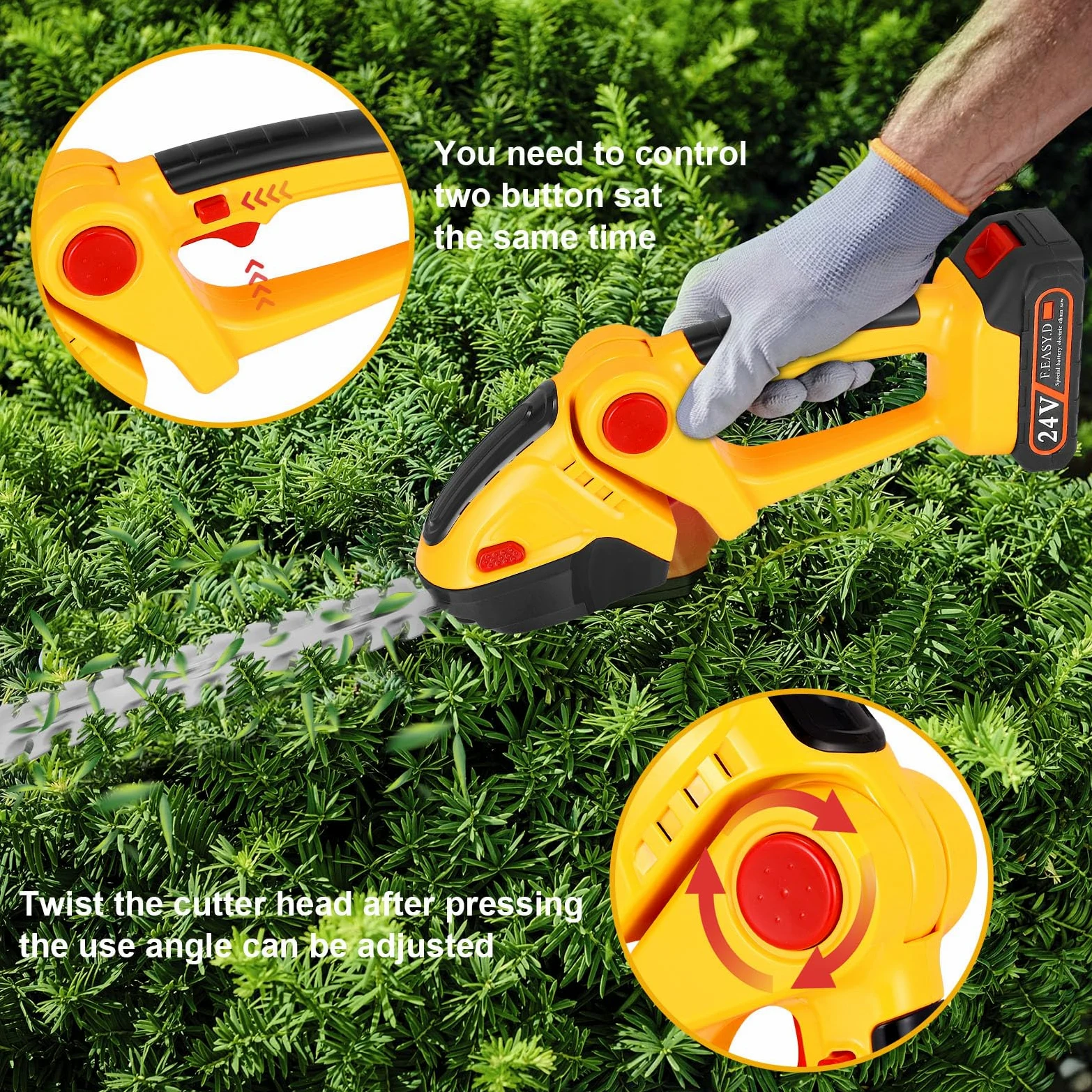 Tagliasiepi a Batteria 24V, 2-in-1 Taglia Siepi da Giardino Elettrico con 2 Batterie Agli Ioni Di Litio Caricabatterie, Tagliaerba Elettrico Attrezzi da Giardino Per Diserbare, Potare Gli Alberi