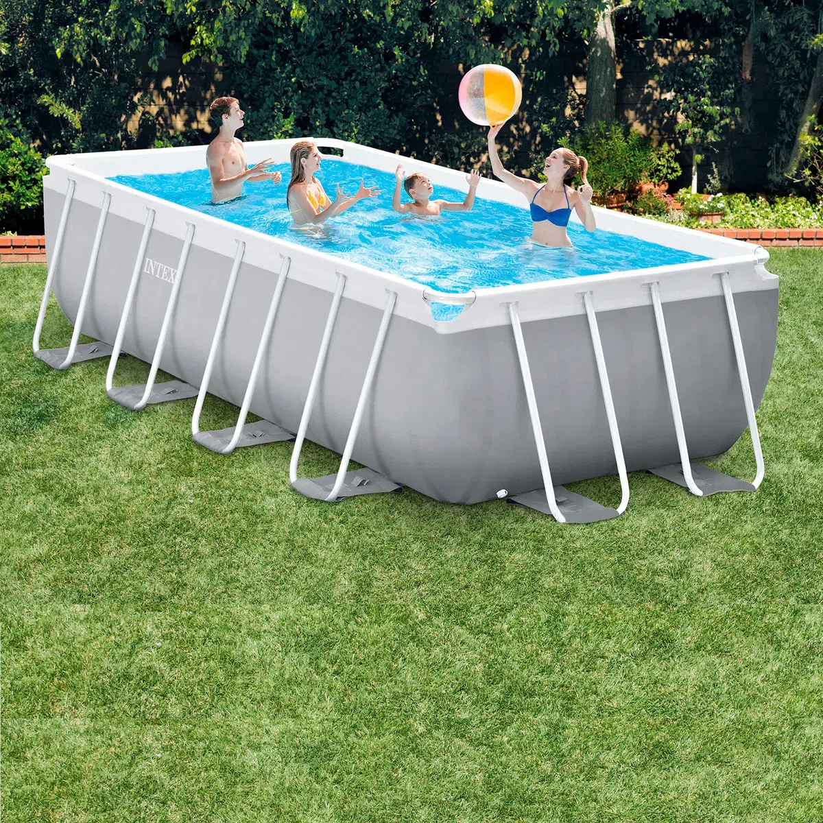 Intex 26792NP – Piscina Fuori Terra Prisma Frame Rettangolare, Pompa Filtro 3785 L/h & 26644 – Pompa Filtro a Sabbia Krystal Clear, Flusso d'Acqua 5700 L/h, Flusso di Sistema 4000 L