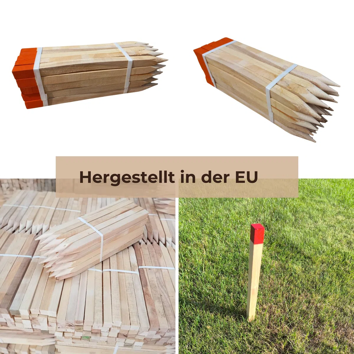 25 Paletti in Legno di Faggio 25x25 mm – Lunghezza 40 cm – Punta Verniciata Rossa – Paletti di Riferimento per Rilievi Geodetici e Segnalazione – Pali da Giardino e Recinzione Robusti