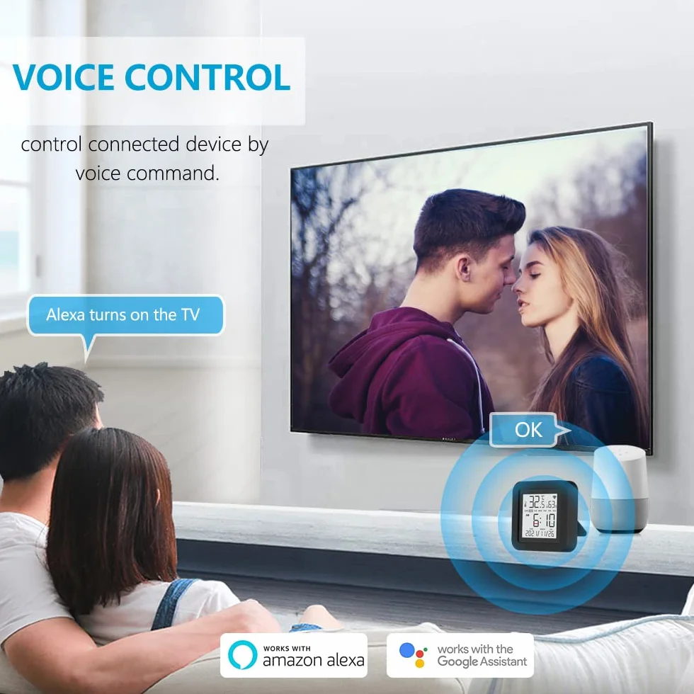 eMylo Smart WiFi Telecomando IR con Sensore di Temperatura e Umidità Universale Termometro Igrometro per Interni Tuya Controllo App Compatibile con Alexa Echo per TV, AC, Audio
