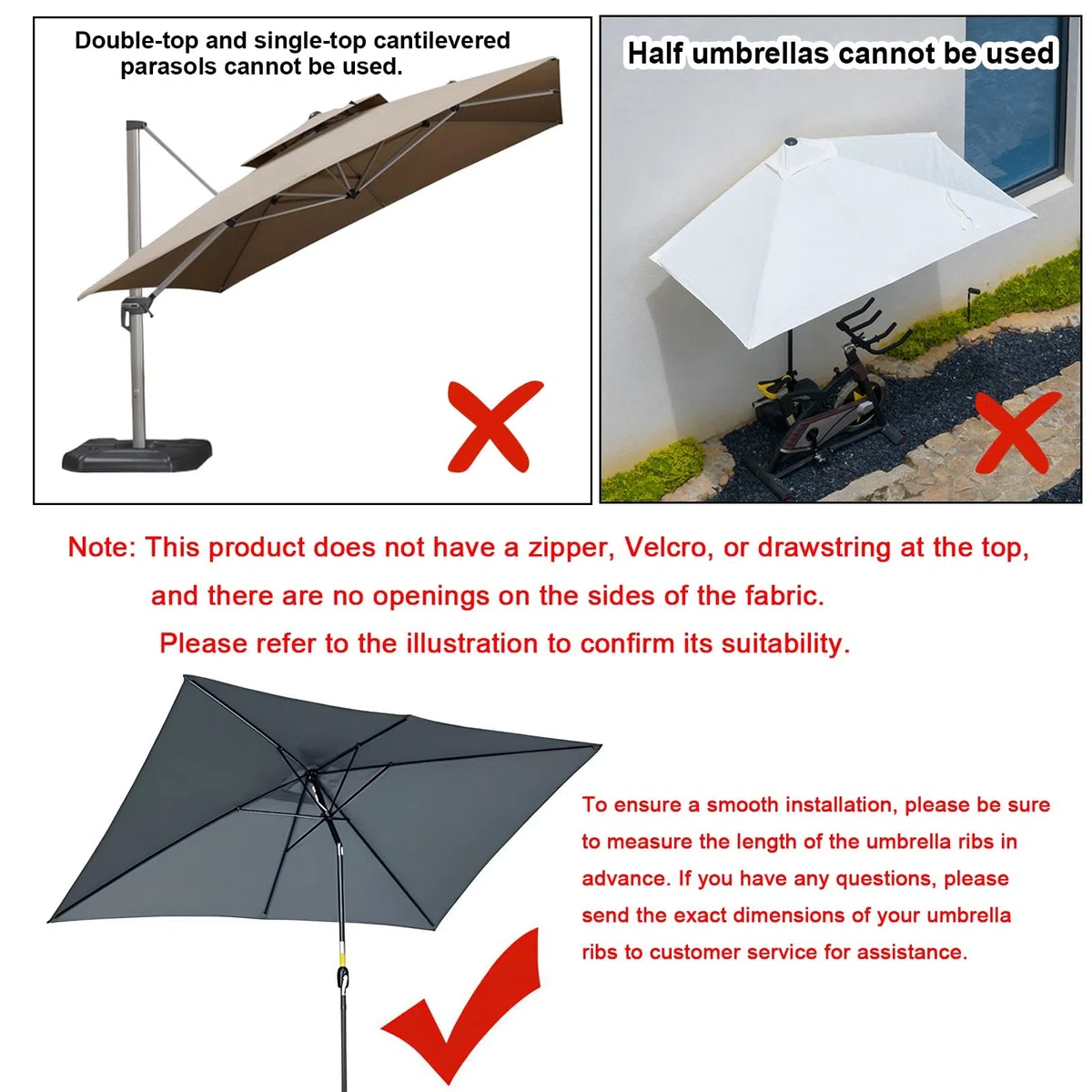 Telo di Ricambio per Ombrellone, Copertura Ombrellone Rettangolare 3x2m a 4/6/8 Stecche, Telo Parasole di Ricambio in Poliestere, Impermeabile e Protezione UV50+ per Giardino(Grey,2.1x1.40m)