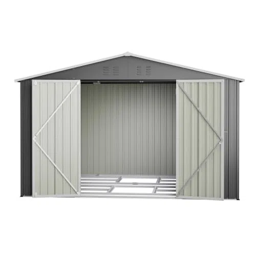 XXXL capanno per attrezzi 3x2,5m (300x252 cm) – Grande casetta da giardino con tetto a capanna e 2 porte a battente. Capanno in acciaio per motociclette e biciclette, grigio