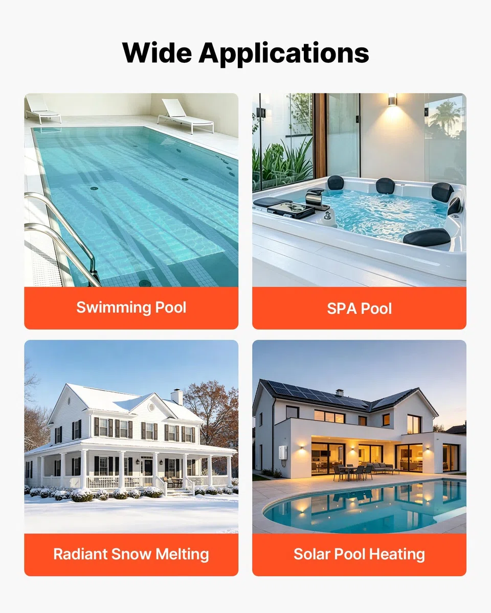 VEVOR Scambiatore di Calore per Piscina 210K BTU, Scambiatore in Acciaio inox 316L, Sistema di Riscaldamento ad Alta Efficienza per Piscina, Spa e Vasche Idromassaggio, per Uso Interno ed Esterno