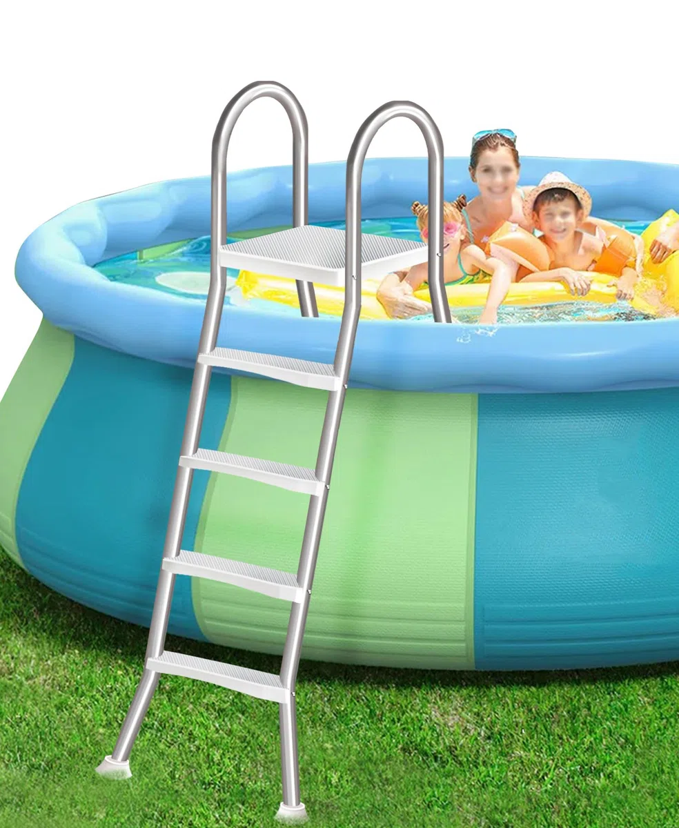 Scala a 4 Gradini per Piscina Fuori Terra, Robusta Scala in Acciaio Inossidabile con Doppio Corrimano di Sicurezza, Gradini Antiscivolo, Portata 250 kg, per Piscina da 135 Cm