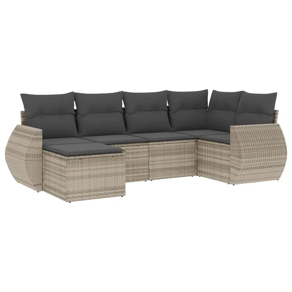 vidaXL Set Divano da Giardino 6pz con Cuscini Grigio Chiaro Polyrattan