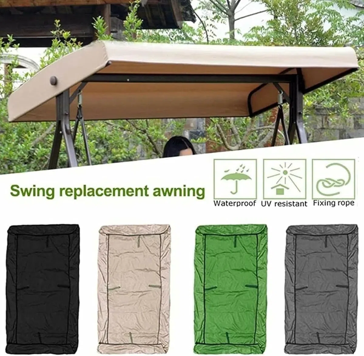Tetto di Ricambio per Dondolo, Copertura per Dondolo da Giardino 190 x 120cm, a 3 posti Tettino Parasole Universale Impermeabile Tetto del Dondolo da Giardino Telo per Altalena,Verde