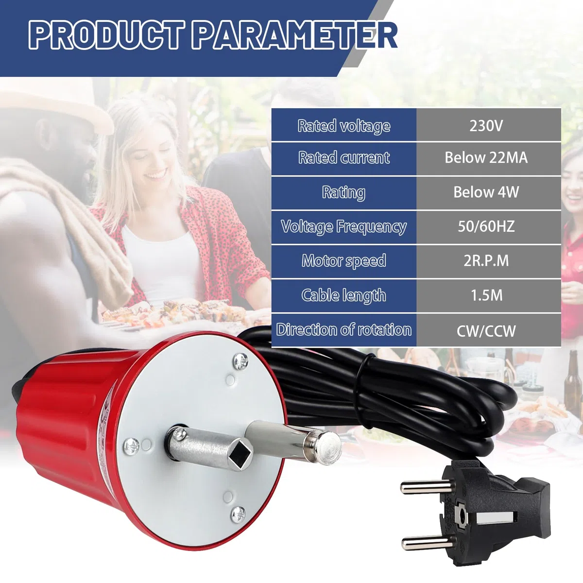 EXLECO Motore Girarrosto per Barbecue Motorino DC 220V 230V 240V Griglia Elettrica Barbecue Macchina Elettrico Grill Rotator per Grillen Portatile Moteur Casa Accessori per Barbecue Rosso