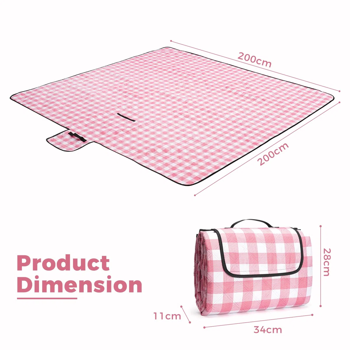 Oak & Tea Coperta da picnic impermeabile, 200 x 200 cm, pieghevole, coperta da picnic, coperta da spiaggia, facile da riporre, lavabile in lavatrice, plaid rosso bianco (plaid rosso, 200 x 200 cm)