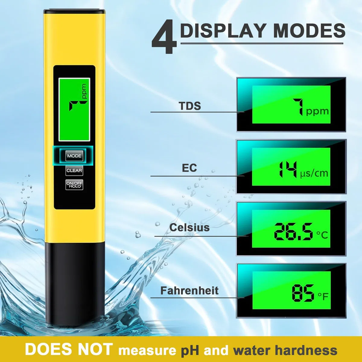 Tester Acqua 4-in-1 Misuratore TDS EC Temperatura con Display LCD & Sonda Titanio Per Acqua Potabile, Acquario, Piscina