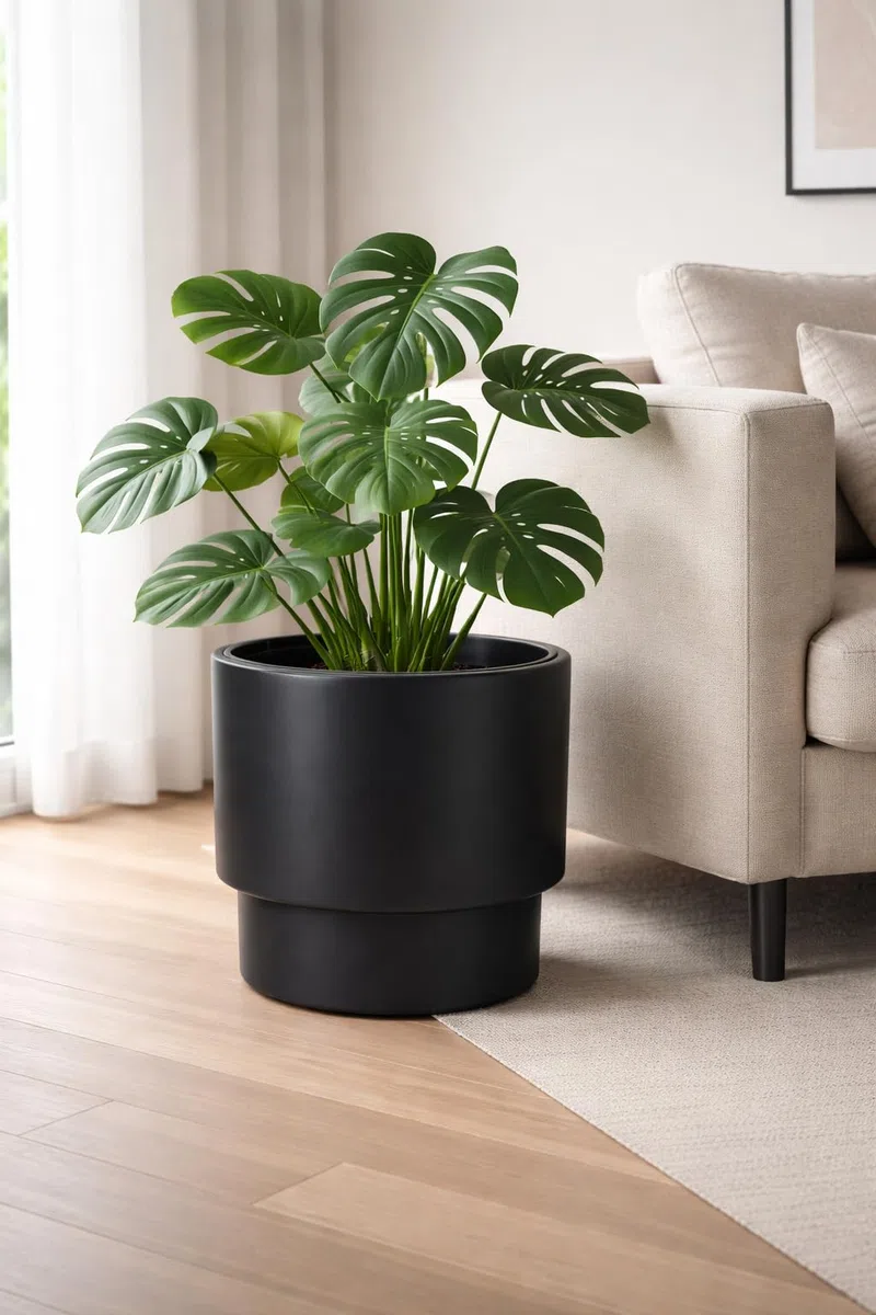 Set Vasi da Fiori con Inserto Antracite - Design Minimalista & Plastica Riciclata - Vasi per Casa & Giardino - 3 Misure: 24/37/38 cm