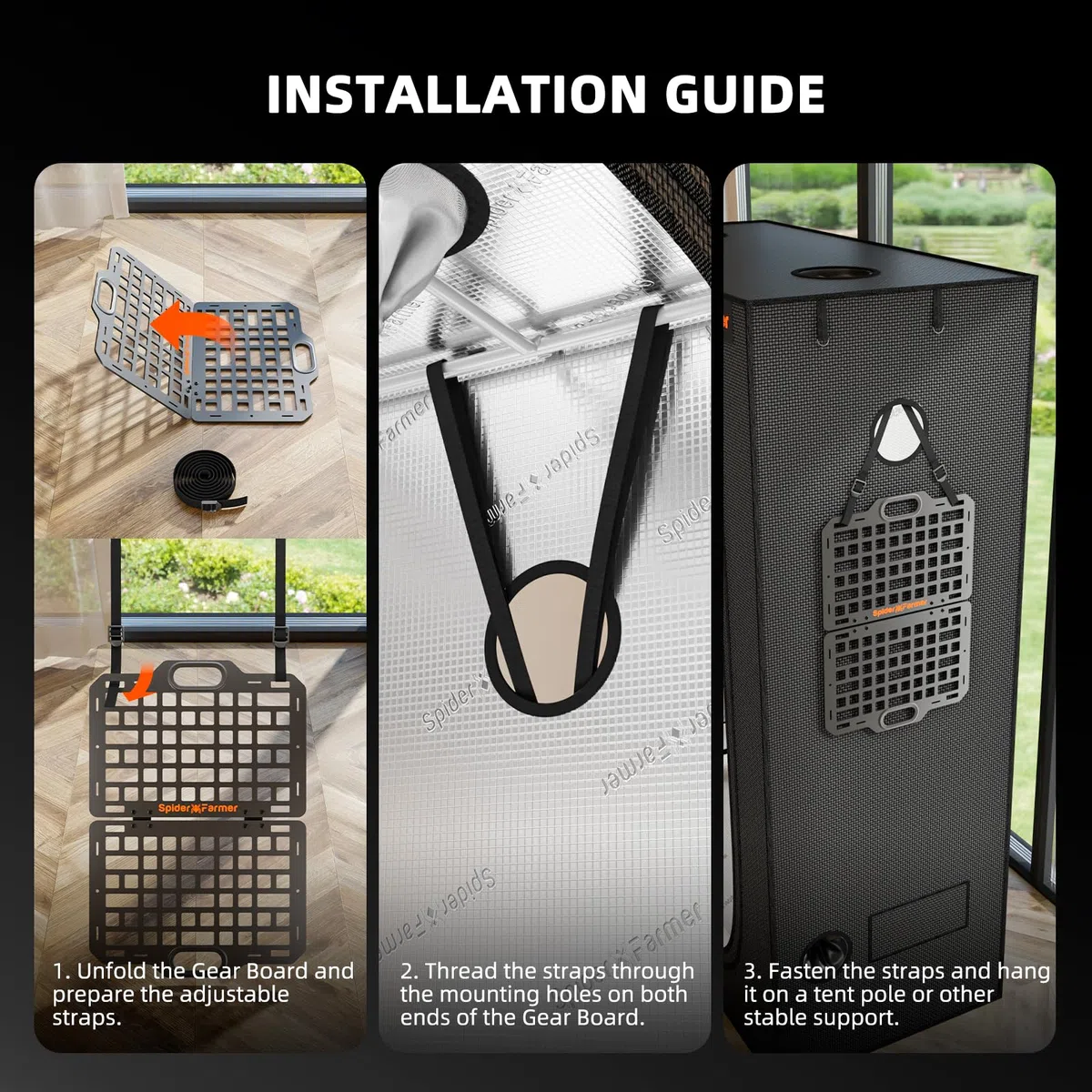 Spider Farmer Grow Tent Gear Board, 2026 Nuovo sistema di gestione delle attrezzature e dei cavi pieghevole e resistente, organizer per pannelli di montaggio in acciaio per GGS Smart System, ciabatta