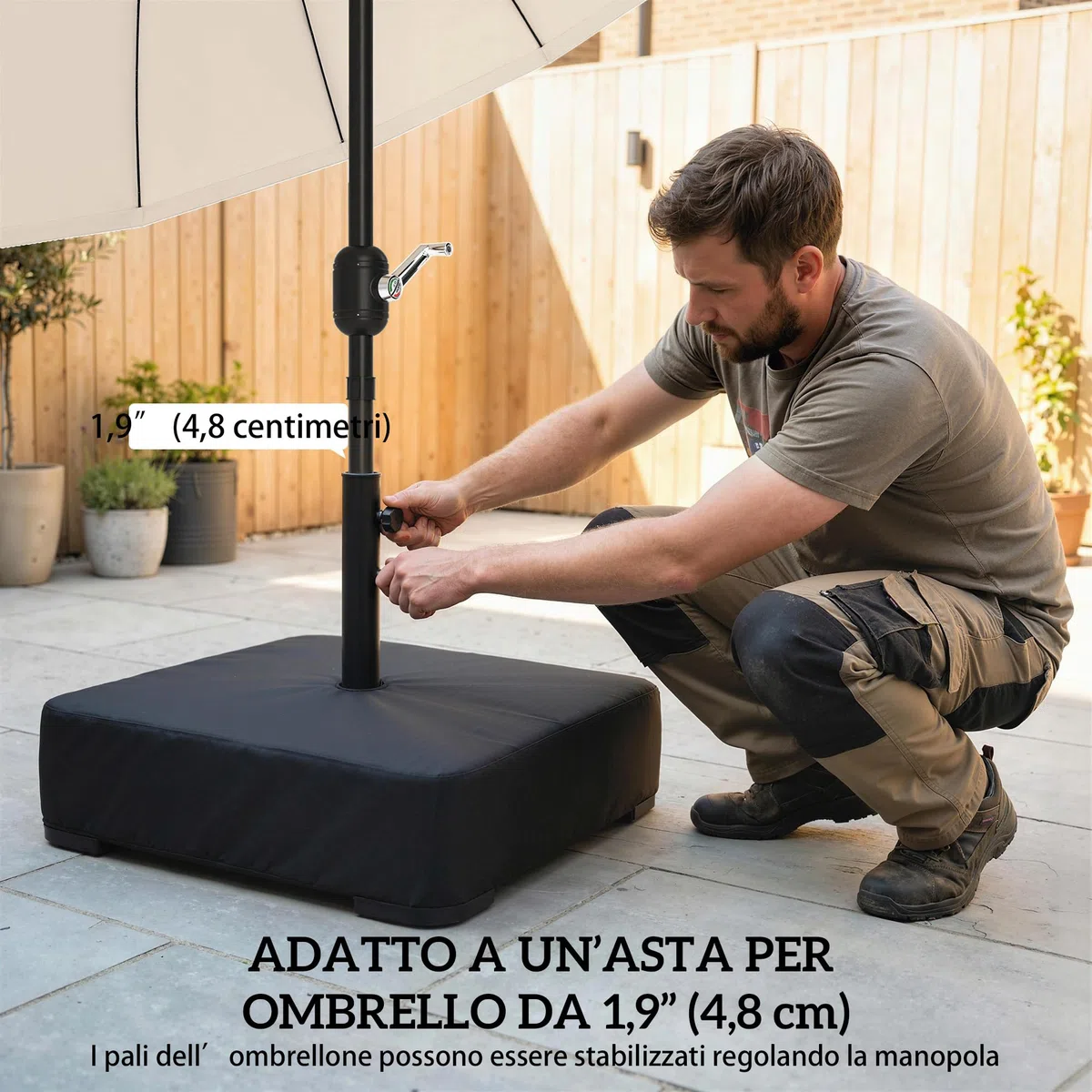 Outsunny Base per Ombrellone Riempibile con Sabbia 80 kg in HDPE Nero | Sabbia Bagnata 90 kg, Basamento per Ombrellone da Giardino, per Pali da Ø48 mm