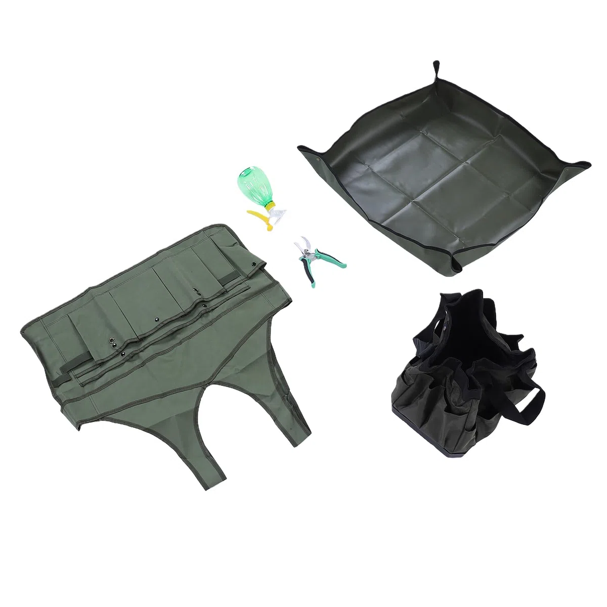 Hyuduo Set di 9 Attrezzi da Giardinaggio con Borsa, Grembiule, Imbottitura in Ginocchio, 5 Attrezzi, Impugnatura Ergonomica, Kit di Manuali da Giardino per Piantare, Diserbo,