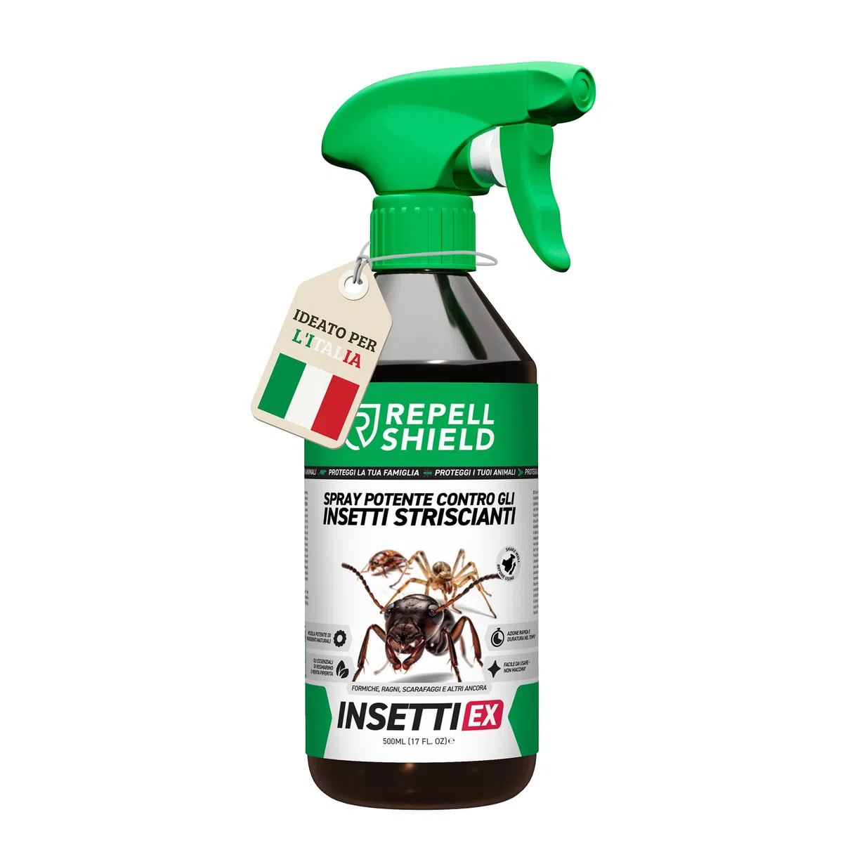 RepellShield Spray Naturale Contro Insetti Striscianti e Volanti – 500ml – Allontana Formiche e Scarafaggi – Sicuro per Animali – Uso Domestico e Professionale (Insetti Striscianti)