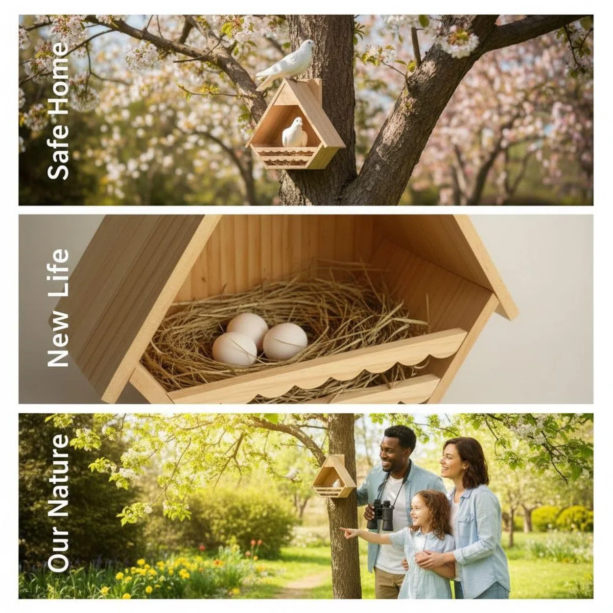 Casetta per uccelli in legno di pino, 30 x 30 x 16 cm, design aperto, gabbia per uccelli con tavola robusta, per giardino e cortile, habitat per uccelli con posatoi