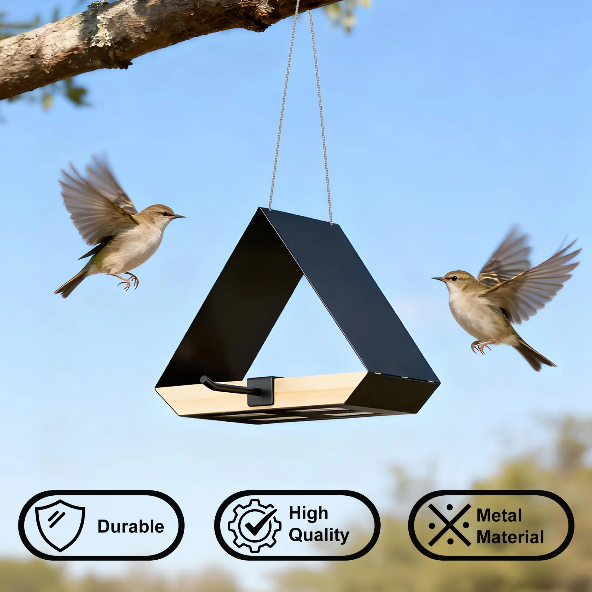 FANHAO Mangiatoia con Tetto Metallico, Sospensabile Esterno, Rete Ventilata, Facile da Pulire, Regalo Birdwatching e Arredo Giardino per Pettirossi, Cincialle e Uccelli Selvatici, Nero