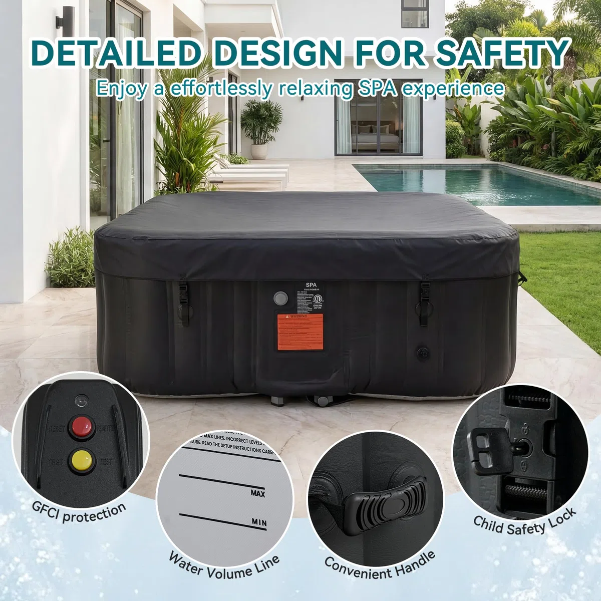 Vasca idromassaggio gonfiabile con riscaldatore da 1800 W, sistema di massaggio a 130 getti d'aria, 60% in più di efficienza energetica, spa portatile per piccoli bagni e giardino, include copertura