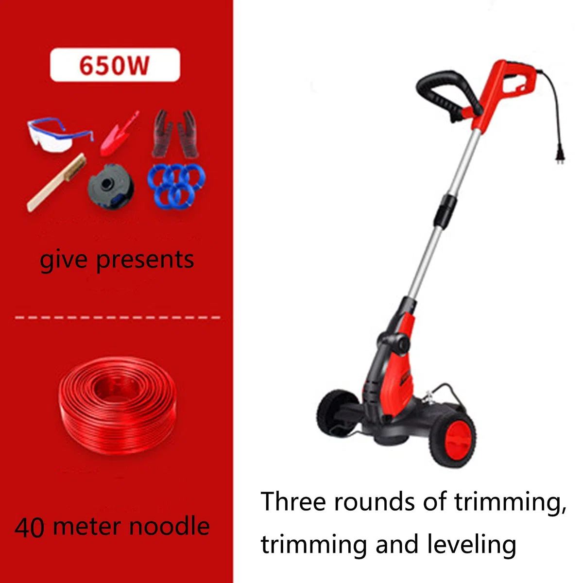 Tosaerba Elettrico con Filo da 650 W Palo telescopico Tosaerba Nuovo per Uso Domestico di Piccole Dimensioni 220 Volt Tosaerba da Fabbrica a Tre tondi a Scuola A zhengzilu