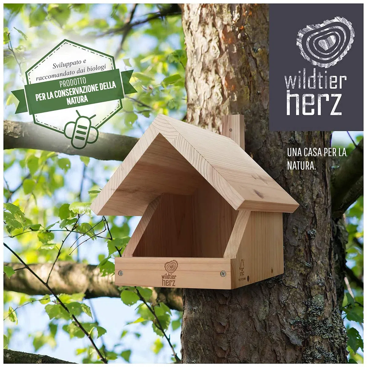 Wildtier Herz I Casetta per Uccelli - Nido per Uccelli di Piccola e Media Grandezza come Merli e Pettirossi - Resistente alle Intemperie - In Legno Massello - Dimensione 28x27x25 cm