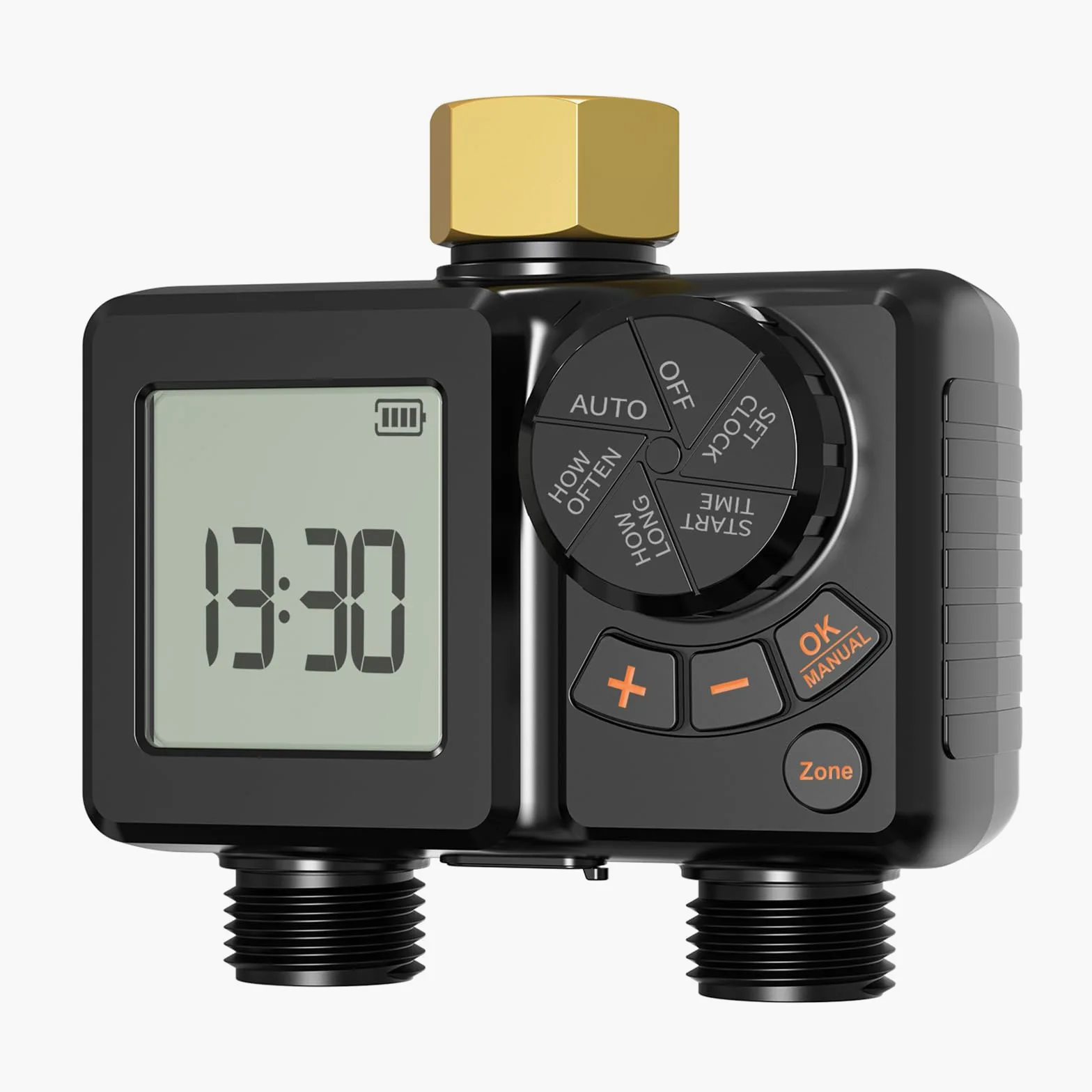 Computer di irrigazione, 2 uscite, irrigazione automatica, giunto girevole in ottone | Sistema di irrigazione da giardino con ritardo della pioggia, timer, rubinetto per giardino, esterno, serra