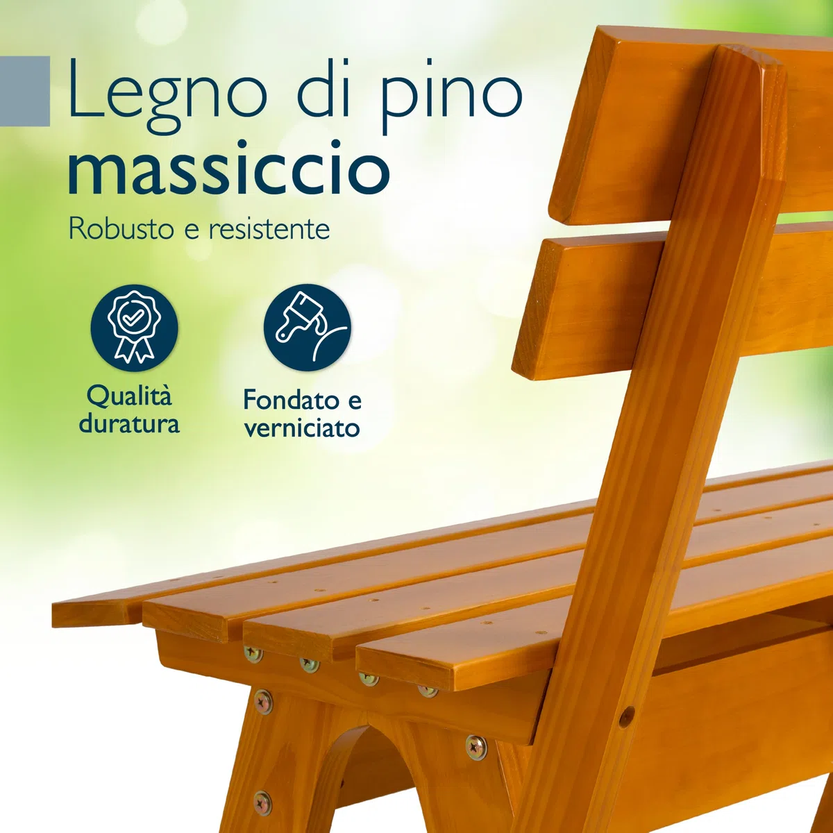 Beautissu Panca Panchina da Giardino in Legno Massiccio Resistente alle Intemperie 2 Posti a Sedere 120 cm – Panchine Panchina da Esterno all'aperto Durevole Robusta per Balcone Terrazza – GR