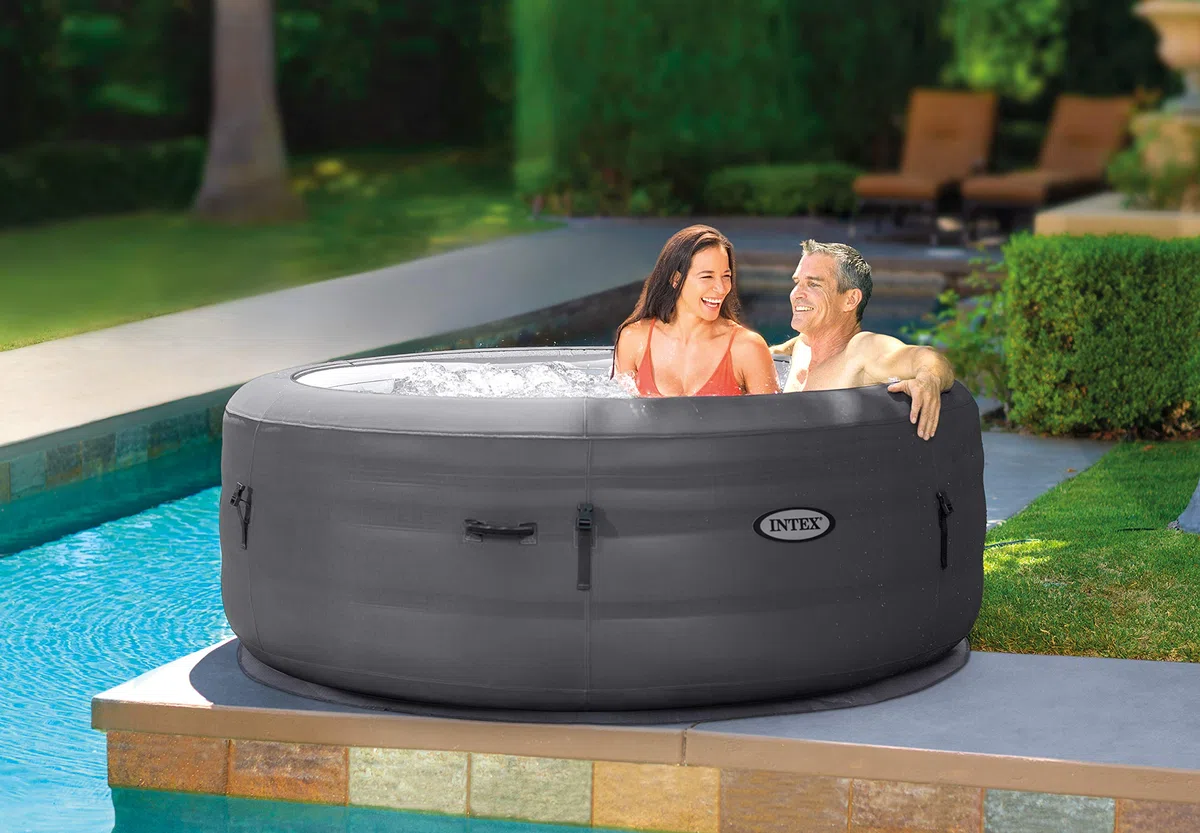Intex 28482EX - Vasca Idromassaggio Gonfiabile Simple Spa, 4 posti, Grigio, ⌀ 196x66 cm